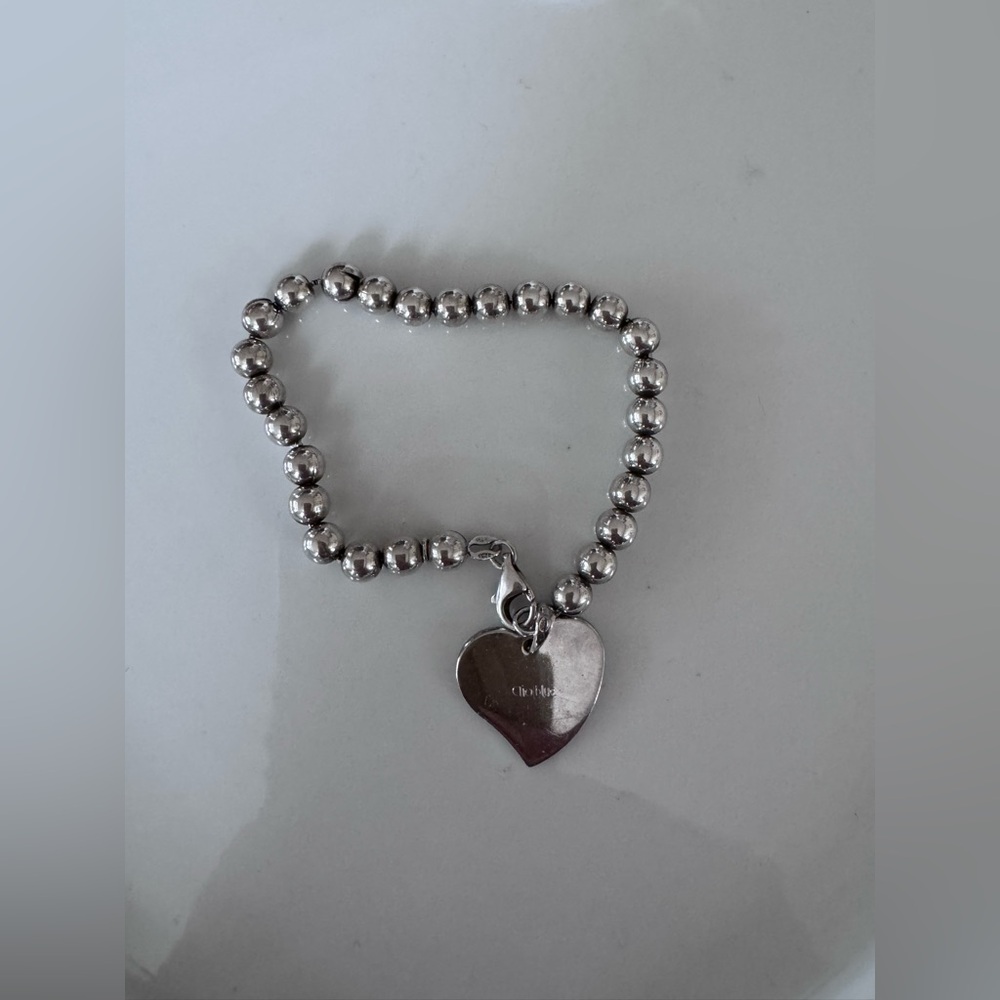 Clio Blue Silver Beaded Heart Charm Bracelet - Women’s Jewelry